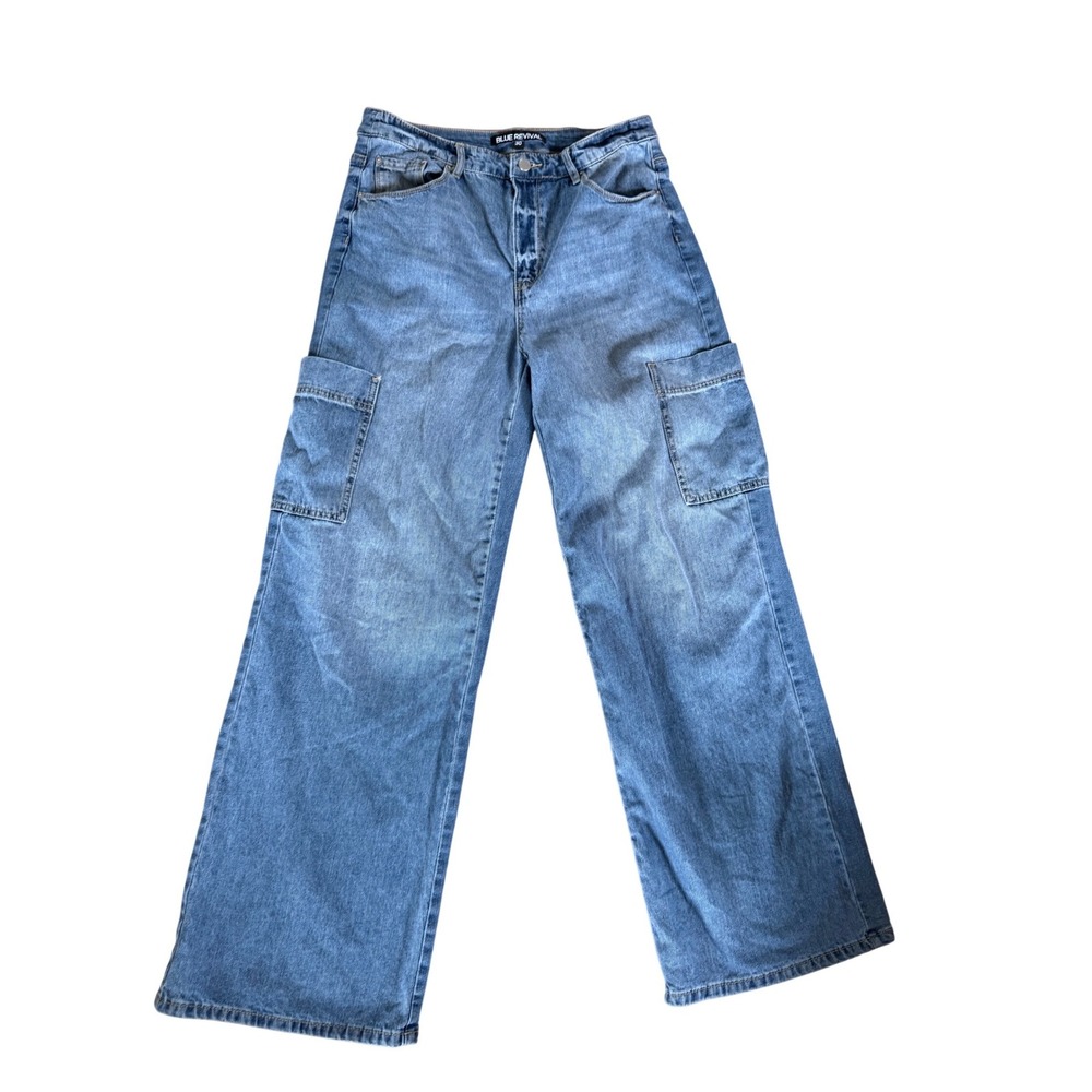 Blue Revival high rise wide leg cargo jeans denim - Picture 2 of 7